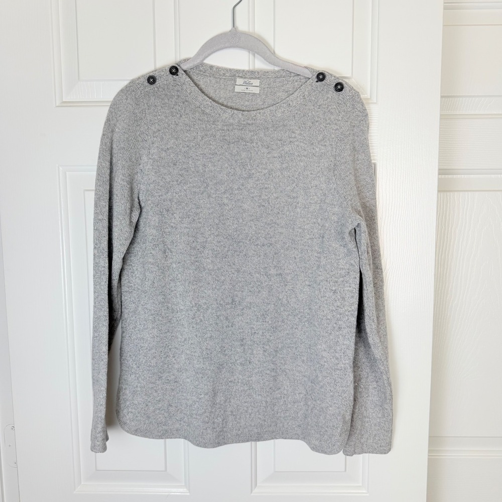 Wallace‎ Grey 100% Merino Wool Crew Neck Sweater with Button Shoulder Detail M